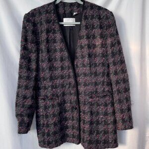 Dana Buchman Wool Mohair Mix Women's Jacket/Blazer Black/Gray/Pink Plaid Size 10